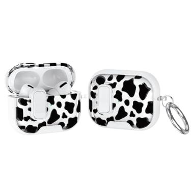 Imagem de Capa compatível com AirPods 4 2024, linda capa de vaca para AirPods 4ª geração com suporte de telefone embutido, trava segura com um clique e mosquetão de metal, chaveiro de carregamento sem fio