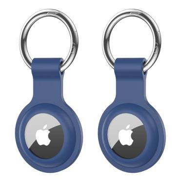 Imagem de HAUXGOGO Capa para Air Tag com chaveiro [2 peças], capa protetora para rastreador de etiquetas de ar Ap-ple, acessórios para rastreadores GPS, Slicone macio, ultraleve, lavável e resistente a