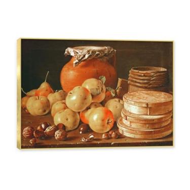 Imagem de Moldura dourada. Arte vintage emoldurada de frutas mortas, pintura clássica de cozinha country, decoração de parede de casa de fazenda quente para sala de jantar e cozinha. B54. 60 x 84 cm-23,6 x 33,1