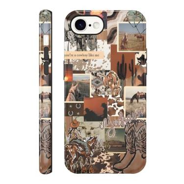 Imagem de Vulfwela Capa para celular para iPhone 16e de 6,1 polegadas Western Cowgirl Cowboy Collage, 2 em 1, proteção à prova de choque, retrô, Wild West, caubói, botas de cacto, chapéu para entusiastas capa