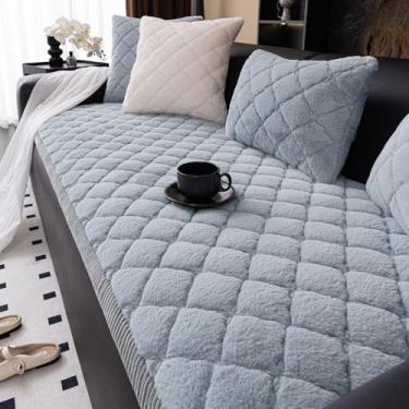 Imagem de XSlive Capa de sofá de pele sintética para cães, lavável, macia e grossa para sofá de 3 almofadas, tapete xadrez antiderrapante para cães (cinza claro, 71 x 178 cm)