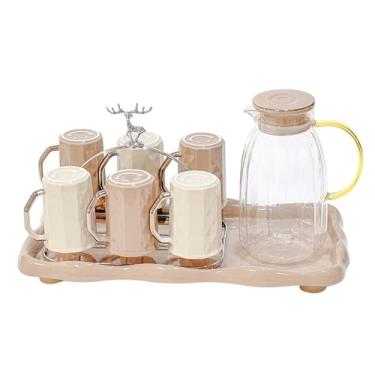 Imagem de x3anggyt5 Conjunto de copos de água com 9 peças, conjunto de chá doméstico, copo de recepção de sala de estar, xícara de chá com alça jarra de chá gelada