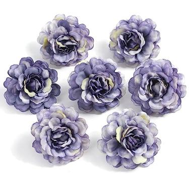 Imagem de Cabeças de flores artificiais rosa 4,5 cm flores falsas para decoração de festa de casamento, decoração de casa, guirlanda de artesanato faça você mesmo, roxo, 50 peças