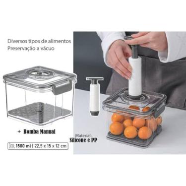 Imagem de Pote Hermético 1,5L com Bomba Manual de Vácuo e Tampa com Trava – Conserva Alimentos com Vedação Segura e Empilhável