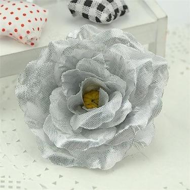 Imagem de 50 peças/6 cm cabeças de flores de seda artificial branca dourada para decoração de casamento, scrapbook, tapete de mão, prata, 50 peças
