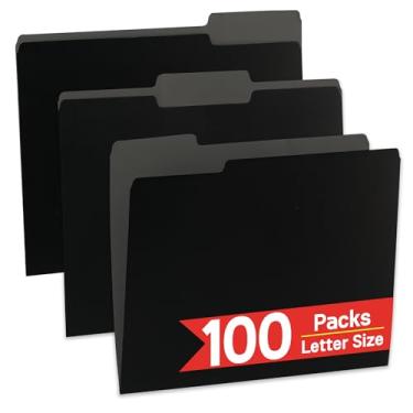 Imagem de 100 pacotes de pasta de arquivo preta, tamanho carta de pastas de arquivo, abas de corte 1/3, pastas de arquivo 21 x 28 cm para escritório, escola e casa, pasta de arquivos organizadora