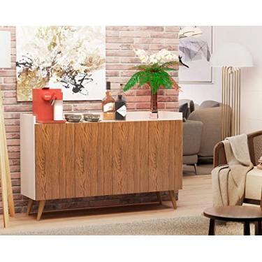 Imagem de Aparador Buffet Retrô Pés Palito Cantinho Do Café Rubi 4 Portas (Off/Freijó)