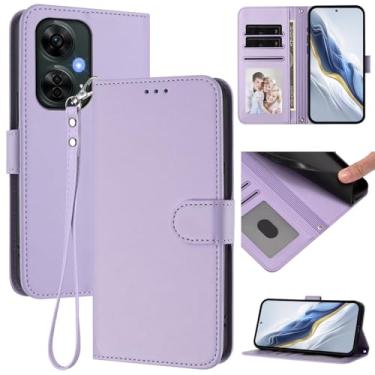 Imagem de Capa carteira para OnePlus Nord N30 5G, capa fina de couro com compartimentos para cartões, alça de pulso e suporte, capa protetora à prova de choque para homens e mulheres (roxo claro)