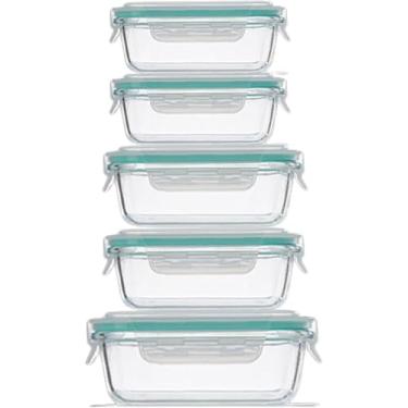 Imagem de Kit de Potes Herméticos de Vidro com Tampa 5 Peças - 2 unid 370ml, 2 unid 640ml, 1 unid 1040ml – Vidro Temperado, Livre de BPA – Para Armazenamento de Alimentos Perfeito para Marmita e Organização