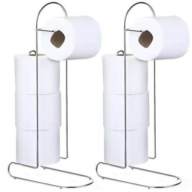 Imagem de Kit 2 Porta Papel Higiênico de Chão Cromado para 4 Rolos Mali - Niquel