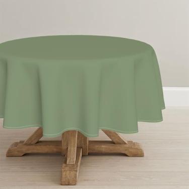 Imagem de Toalha de mesa verde 177 × 178 cm, capa de mesa redonda de poliéster lavável para festa de casamento, piquenique, banquete, jantar, decoração