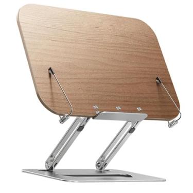 Imagem de KiBcsLic Suporte de madeira multifuncional para livros, receitas e revistas, com prendedores de papel. Ideal para guardar livros de culinária, laptops e livros, Marrom