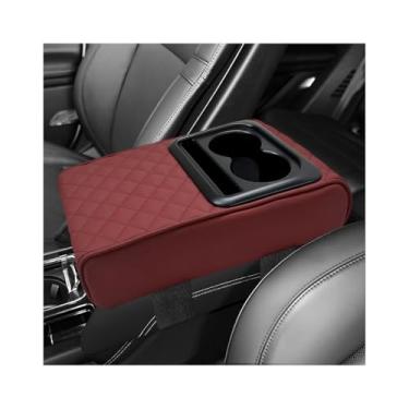 Imagem de ZNDAW Almofada de apoio de braço para console central de carro, capa de caixa de apoio de braço de couro impermeável de 35 cm × 8,7 cm com copo e suporte de telefone, protetor de almofada de descanso