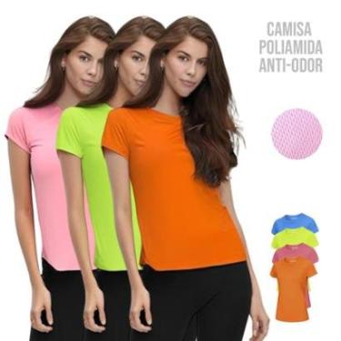 Imagem de Kit c/3 Camisetas Blusinhas Dry MALHA FRIA POLIMIDA Tecido Furadinho feminina Corrida Academia 610-Feminino