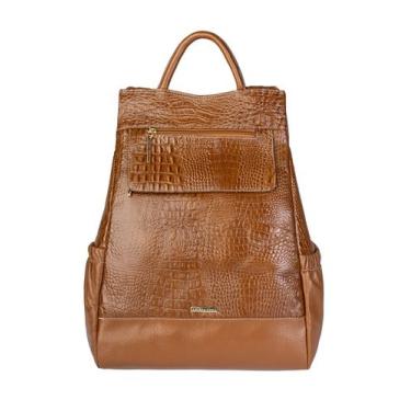Imagem de Mochila antifurto de couro croco feminina Suelen - Andrea Vinci, Caram