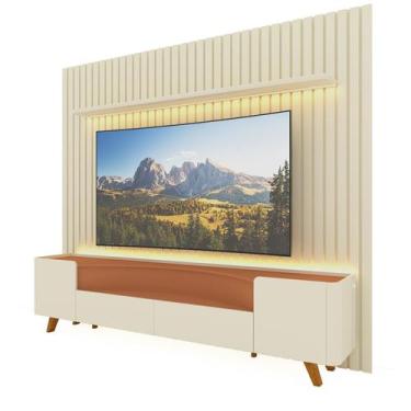 Imagem de Rack com Painel Ripado Nobre 2.3 Off White com Terracota e Pés de Made