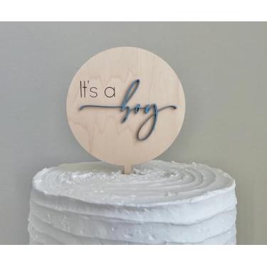 Imagem de É um enfeite de bolo para menino, chá de bebê/decoração de festa de revelação de gênero para recém-nascidos, suprimentos de patry, decoração de bolo de festa temática