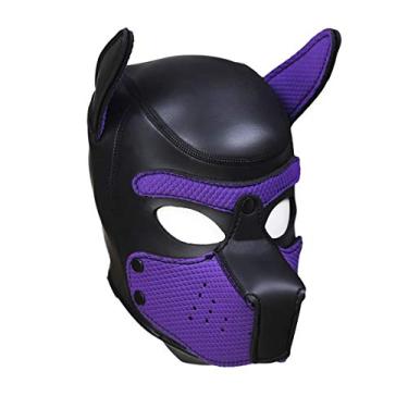 Imagem de LEWECEEO Neoprene Puppy Hood Camo Máscara Facial Completa Cosplay Fantasia Máscaras De Cabeça Cachorro (Roxo)