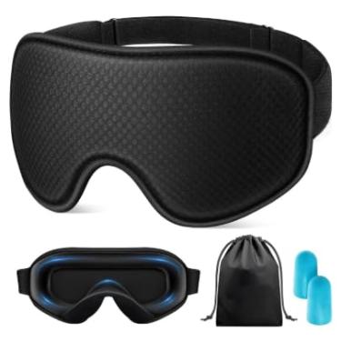 Imagem de Máscaras para dormir 3D Honeycomb Mesh Black Eye Mask ajustável com bolsa tampões de ouvido macios para dormir, viajar, homens e mulheres (preto)
