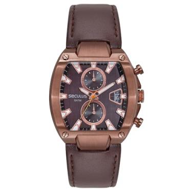 Imagem de Relógio Masculino Seculus Cronógrafo Quadrado Marrom Couro Original