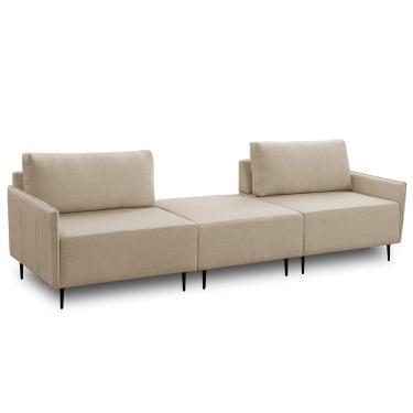 Imagem de Sofá 2 Lugares Para Sala Living com Puff 270cm Yves F04 Linho Tramado Creme - Lyam Decor