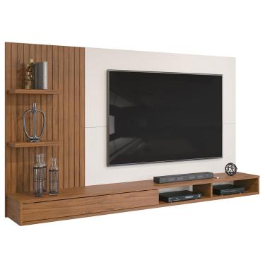 Imagem de Painel Para TV 60 Pol com Bancada Suspensa 190cm Elion D05 Freijó Off White - Lyam Decor