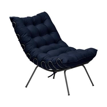 Imagem de Poltrona Decorativa Sala de Estar Abel Base de Ferro Preta Veludo Azul - Gran Belo