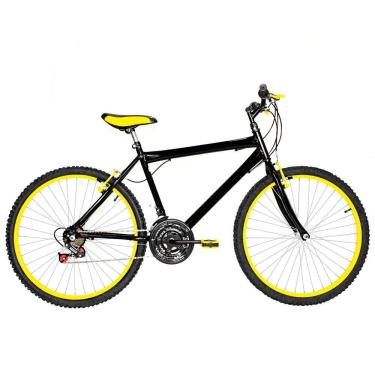 Imagem de Bicicleta Masculina Aro 26 Mtb Alumínio Colorido 18 Marchas Cor Preta E Amarela