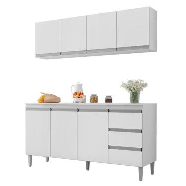 Imagem de Kit De Cozinha Andréia Balcão 150cm Branco Com Tampo Mdp E Aéreo - Ajl Móveis Branco