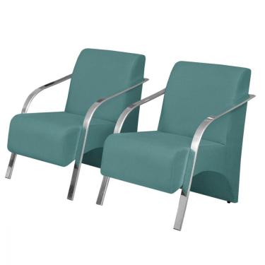 Imagem de Kit 2 Poltronas Vênus 1 Lugar Pé Alumínio D Salla Turquesa.