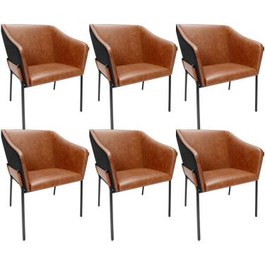 Imagem de Kit 6 Cadeiras Para Sala De Jantar Estar Living Olívia L02 Couríssimo Camel Preto - Lyam Decor