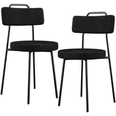 Imagem de Kit 02 Cadeiras Decorativas Estofada Para Sala De Jantar Barcelona L02 Poliéster Preto - Lyam