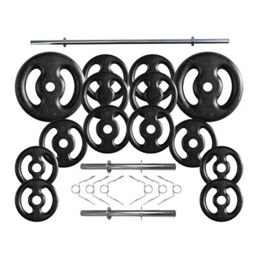 Imagem de Kit Anilhas de Ferro 60 Kg + 2 Barras de 40cm + Barra de 150cm-Unissex