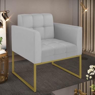 Imagem de Poltrona Sala Decorativa Elisa Pé de Aço Lateral Dourado Sintético Cinza D03 - D'Rossi