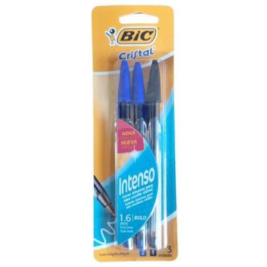 Imagem de Caneta Bic Cristal Intenso 1.6 Ponta Grossa Kit C/3 2 Canetas Azul 1 P