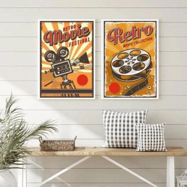 Imagem de Quadros Sala de Cinema Retrô 33x24cm - Vidro - Madeira Preta