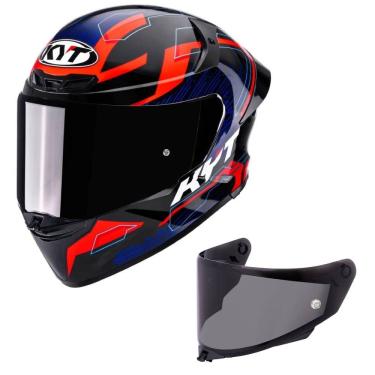 Imagem de Capacete KYT TT Revo Speeding Preto Azul e Vermelho Mais Viseira Fumê