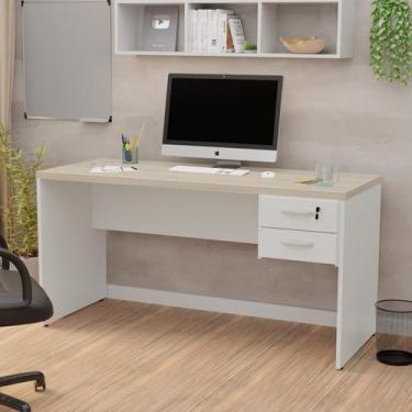 Imagem de Mesa de Escritório Escrivaninha com Gaveta Tampo 160cm Carvalho E Bran