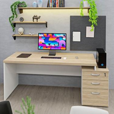 Imagem de Mesa de Escritório Pedestal Office 3 Gavetas 190cm Dubai E Branco - Ne