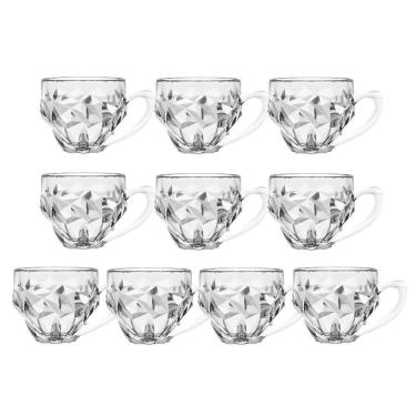 Imagem de Jogo 10 Xícara De Café De Vidro Transparente Roks 185ml Em Casa Tem