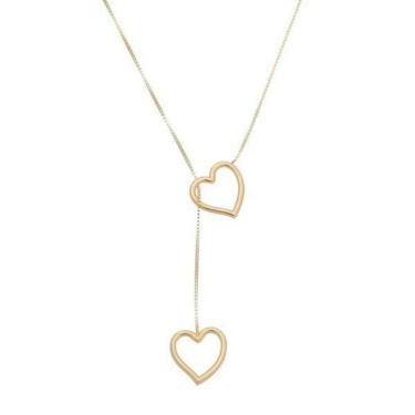 Imagem de Colar Gravatinha Com Coração Vazado Em Banho De Ouro