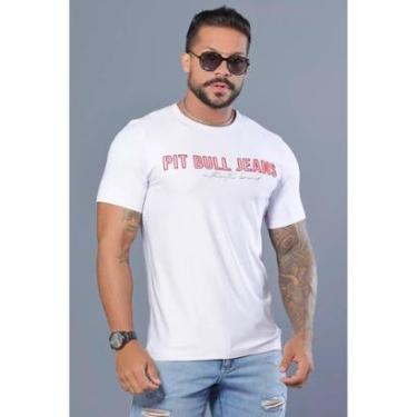 Imagem de Camiseta Branca Masculina Estampa em Relevo e Detalhes Vermelhos Pit Bull 88224-Masculino