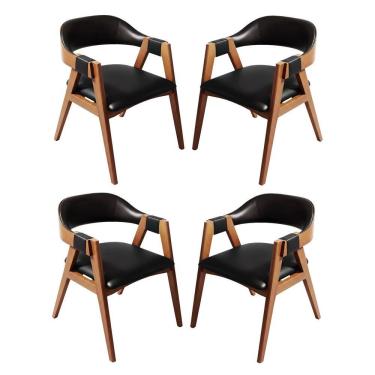 Imagem de Kit 4 Cadeiras de Jantar em Madeira Lina Estofada Couríssimo Preto CCS