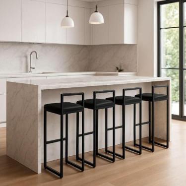 Imagem de Kit 4 Banqueta Alta Ferro Cozinha material sintético Bancada Gourmet P