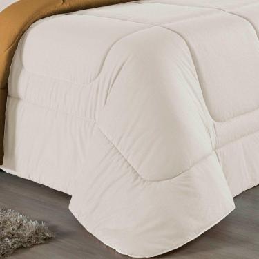 Imagem de Kit Edredom Dupla Face + Jogo De Lençol Casal Nobre 6 Peças Malha 100% Algodão - Palha / Cobre