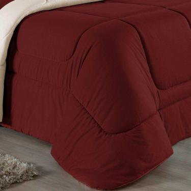 Imagem de Kit Edredom Dupla Face + Jogo De Lençol Casal Nobre 6 Peças Malha 100% Algodão - Vinho / Palha