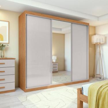 Imagem de Guarda Roupa Casal 100% MDF 3 Portas Elos com Espelho Amêndoa/Off Whit