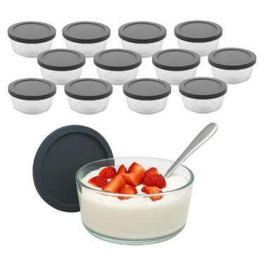 Imagem de Kit 12 Pote Tigela De Vidro Bowl Redondo Com Tampa Hermética Marmita F