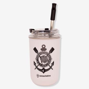 Imagem de Copo com Canudo Copo Neo com Canudo Corinthians para Bebidas em Aço Inoxidável e Plástico Parede Dupla Uso Diário Preto