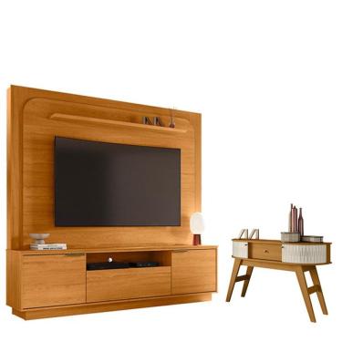 Imagem de Estante Home Theater Nilo Sem Pés Cinamomo Com Aparador Estoril Cinamomo Off White - Ma...